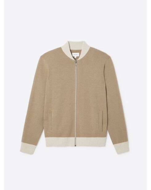 Gilet col teddy en Coton & Cachemire bicolore new camel