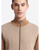 Cardigan à col montant coton-laine caramel