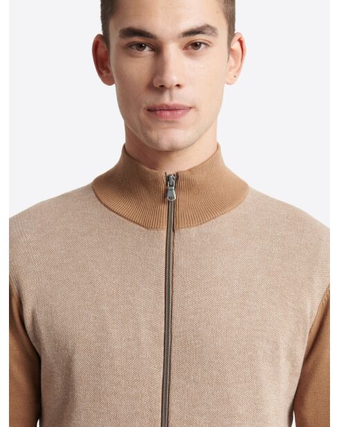 Cardigan à col montant coton-laine caramel