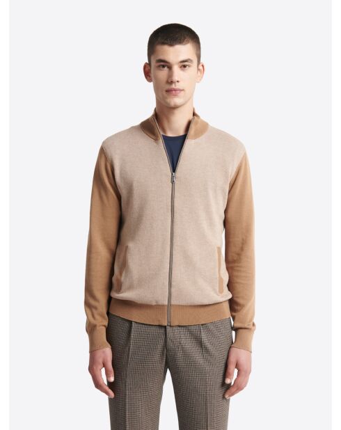 Cardigan à col montant coton-laine caramel