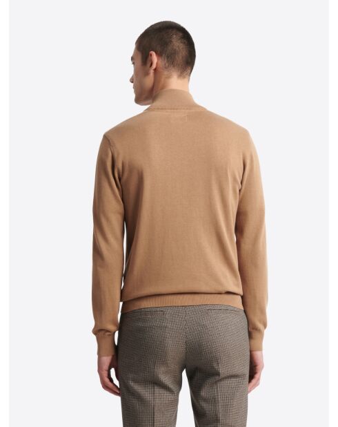 Cardigan à col montant coton-laine caramel