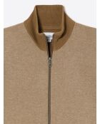 Cardigan à col montant coton-laine caramel