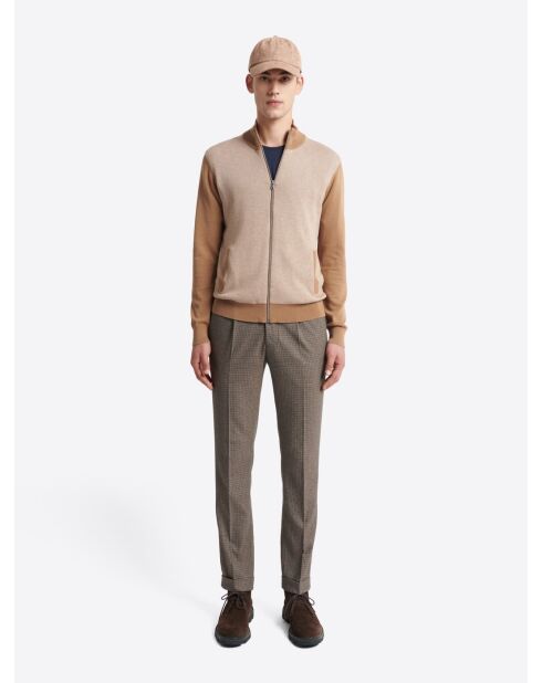 Cardigan à col montant coton-laine caramel