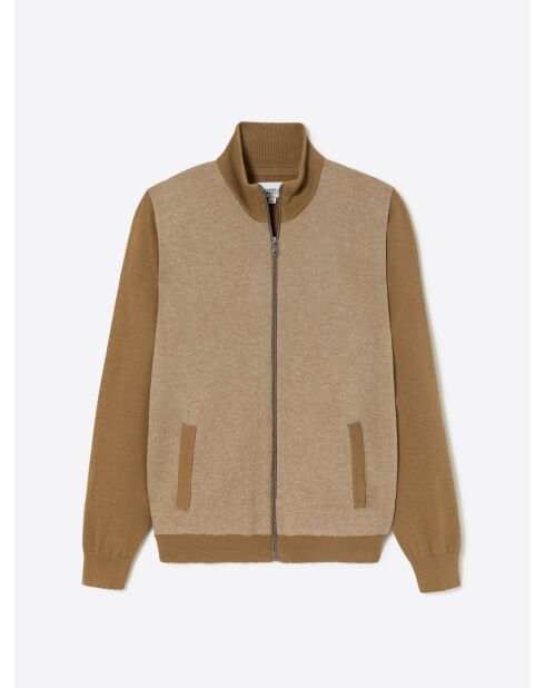 Cardigan à col montant coton-laine caramel