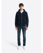 Cardigan à capuche bi-matière bleu marine