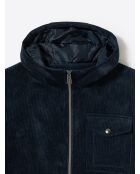 Cardigan à capuche bi-matière bleu marine