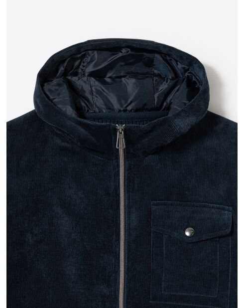 Cardigan à capuche bi-matière bleu marine