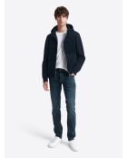 Cardigan à capuche bi-matière bleu marine