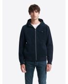 Cardigan à capuche bi-matière bleu marine