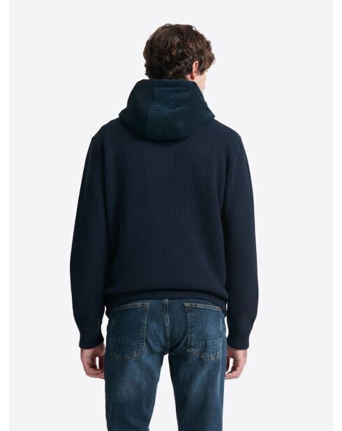 Cardigan à capuche bi-matière bleu marine