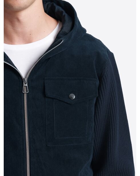 Cardigan à capuche bi-matière bleu marine