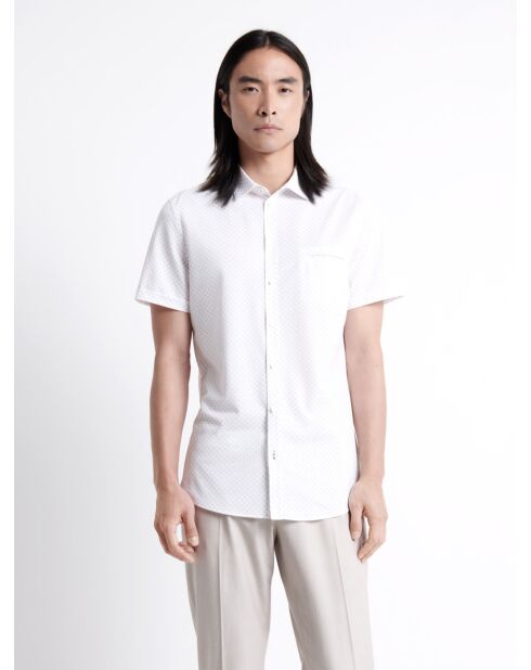 Chemise infroissable fleurie beige doux