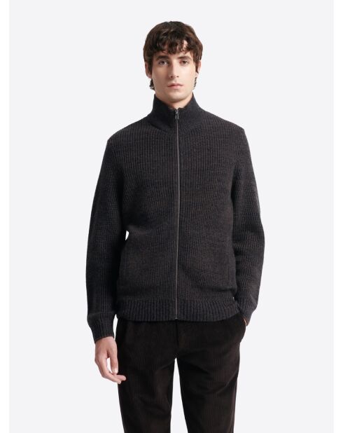 Cardigan à col zippé en laine mélangée choco
