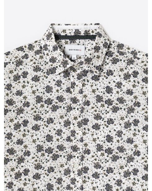 Chemise fleurie en popeline 100% coton blanche