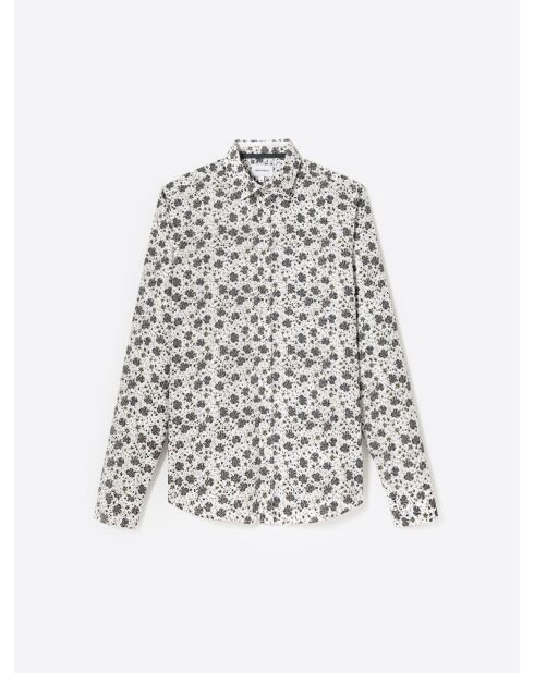 Chemise fleurie en popeline 100% coton blanche