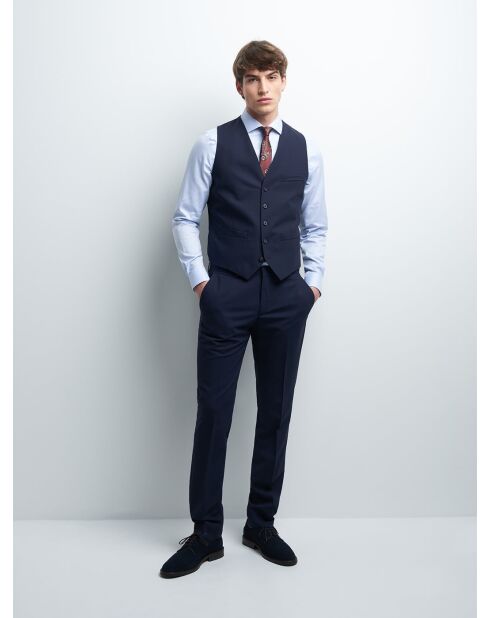 Gilet coordonnable en laine uni bleu marine