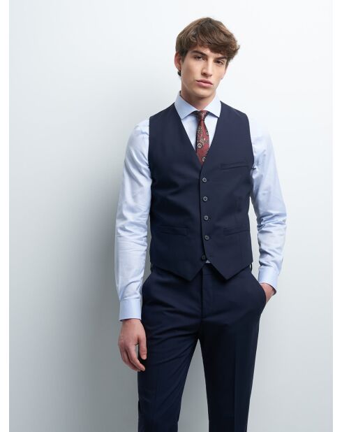 Gilet coordonnable en laine uni bleu marine