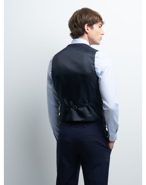 Gilet coordonnable en laine uni bleu marine