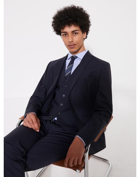 Gilet coordonnable en laine uni bleu marine