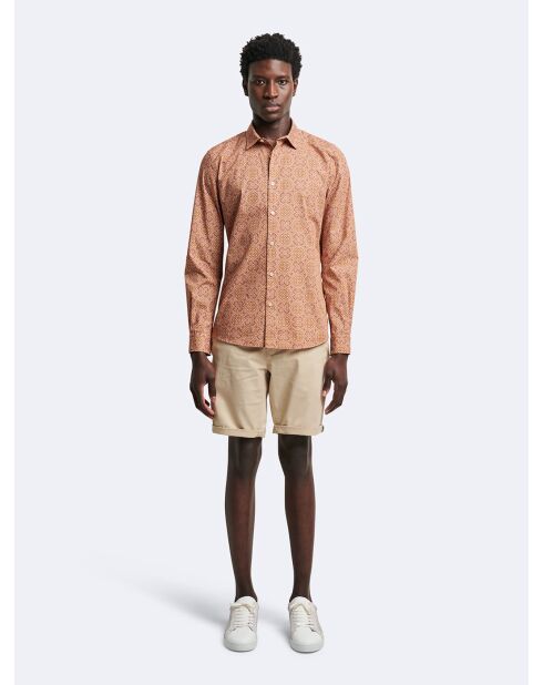 Chemise slim fleurie orange