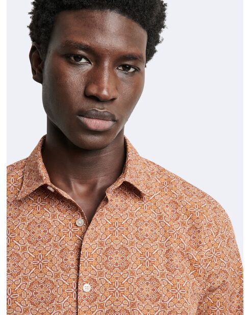 Chemise slim fleurie orange