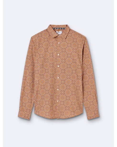 Chemise slim fleurie orange