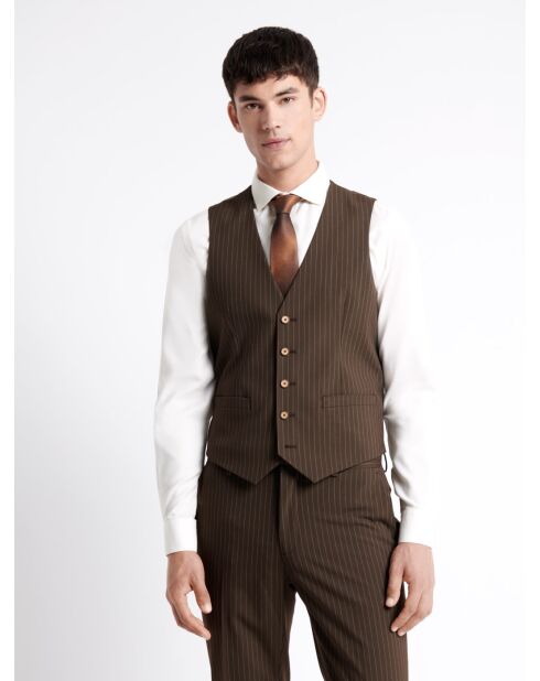 Gilet de costume rayé marron café