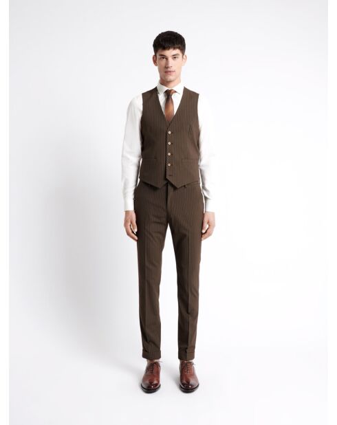 Gilet de costume rayé marron café