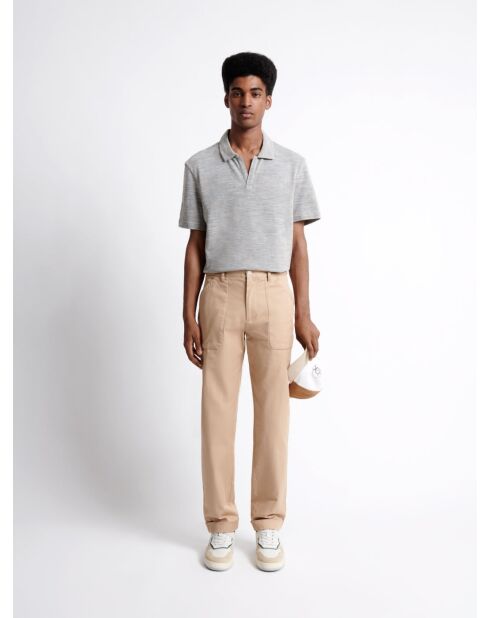 Polo manches courtes chiné en Coton beige automne