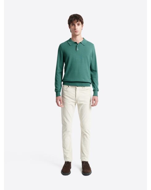 Polo boutonné en maille Coton & Cachemire vert mer