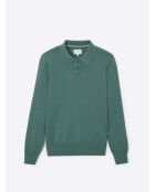 Polo boutonné en maille Coton & Cachemire vert mer