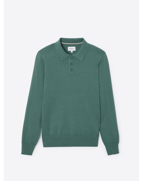 Polo boutonné en maille Coton & Cachemire vert mer