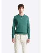 Polo boutonné en maille Coton & Cachemire vert mer
