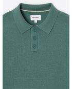 Polo boutonné en maille Coton & Cachemire vert mer