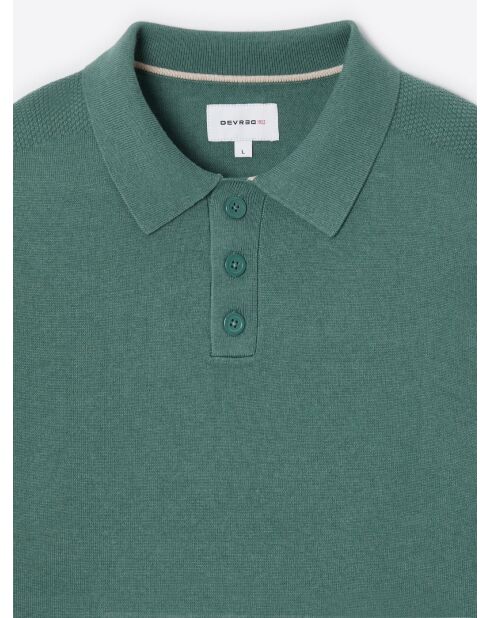 Polo boutonné en maille Coton & Cachemire vert mer