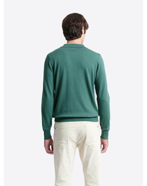 Polo boutonné en maille Coton & Cachemire vert mer