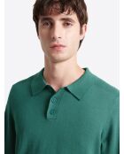 Polo boutonné en maille Coton & Cachemire vert mer