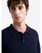 Polo boutonné en maille Coton & Cachemire bleu capitaine