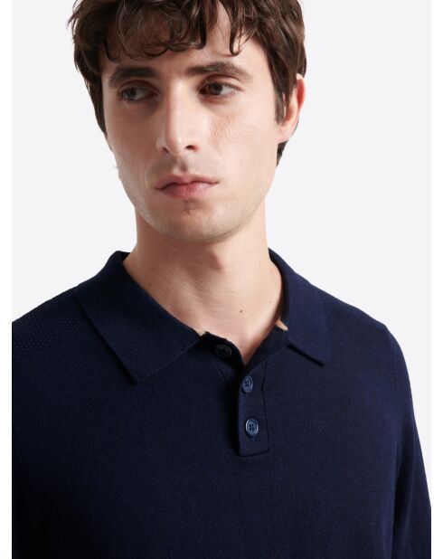 Polo boutonné en maille Coton & Cachemire bleu capitaine