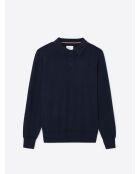 Polo boutonné en maille Coton & Cachemire bleu capitaine