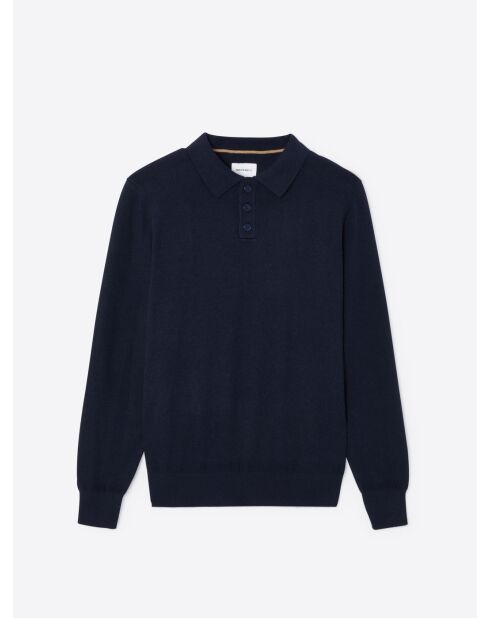 Polo boutonné en maille Coton & Cachemire bleu capitaine