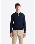 Polo boutonné en maille Coton & Cachemire bleu capitaine