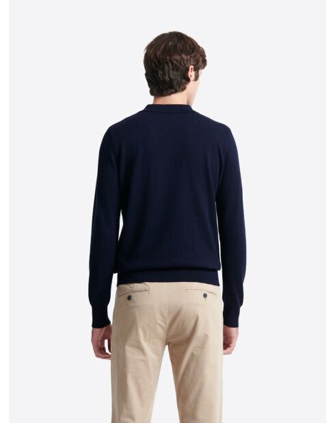 Polo boutonné en maille Coton & Cachemire bleu capitaine