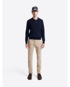 Polo boutonné en maille Coton & Cachemire bleu capitaine