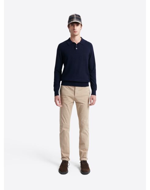 Polo boutonné en maille Coton & Cachemire bleu capitaine