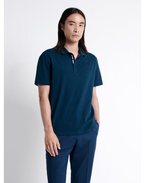Polo manches courtes 100% Coton gratté bleu outremer