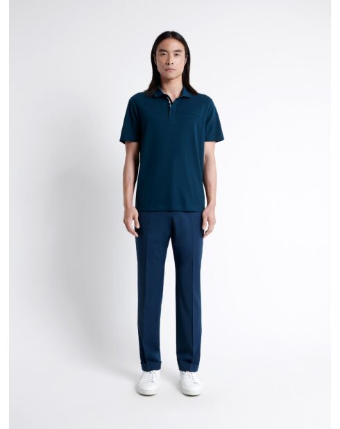 Polo manches courtes 100% Coton gratté bleu outremer