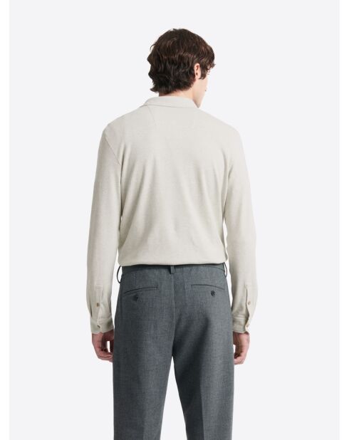 Polo manches longues chiné en Coton mastic