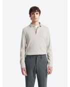 Polo manches longues chiné en Coton mastic