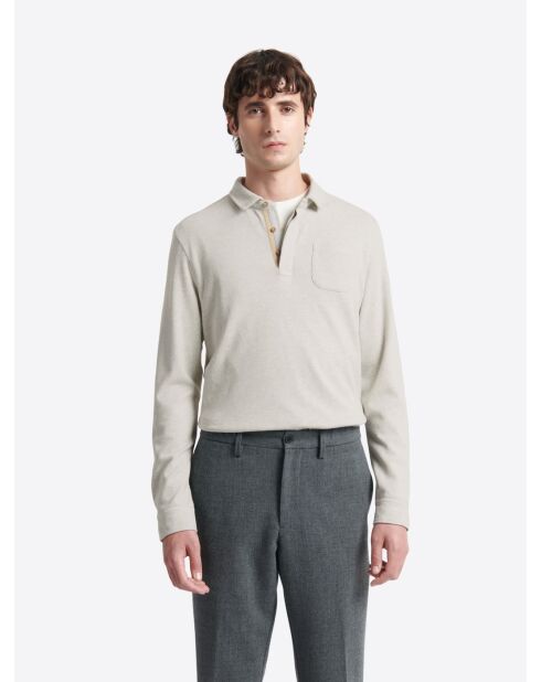 Polo manches longues chiné en Coton mastic